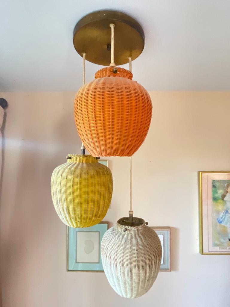 3' Hanging Lamp w/3 Wicker Basket Lights