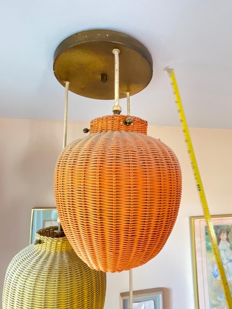 3' Hanging Lamp w/3 Wicker Basket Lights