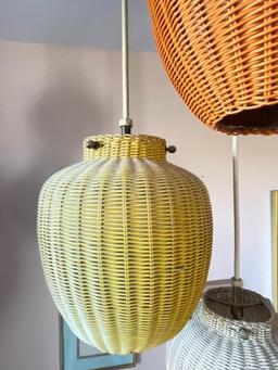 3' Hanging Lamp w/3 Wicker Basket Lights