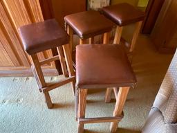 Vintage Ranch Oak Bar Stools w/Leather Seats. Set of 4. Has Scuffs from Use. They are 30" Tall