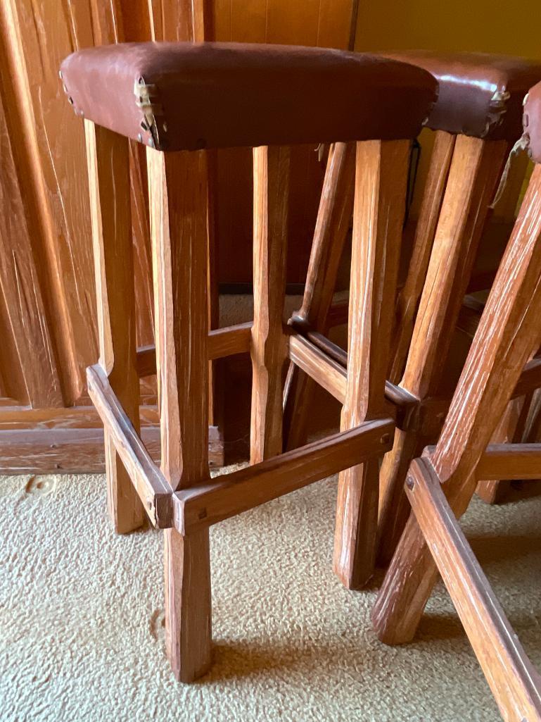 Vintage Ranch Oak Bar Stools w/Leather Seats. Set of 4. Has Scuffs from Use. They are 30" Tall