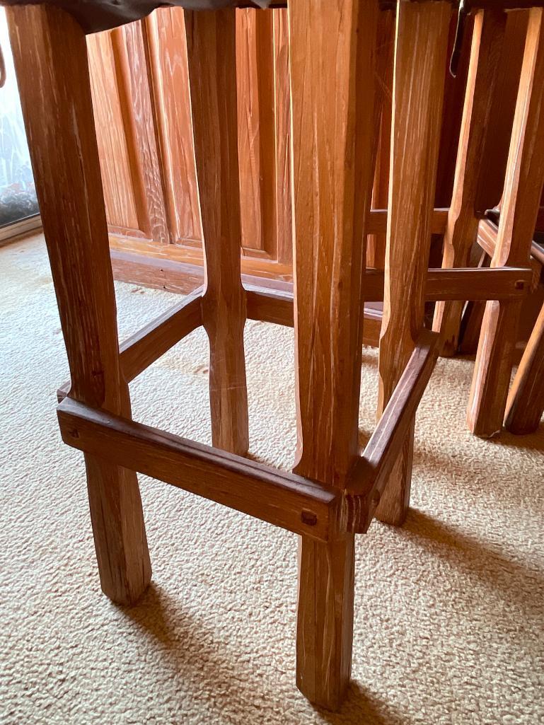 Vintage Ranch Oak Bar Stools w/Leather Seats. Set of 4. Has Scuffs from Use. They are 30" Tall