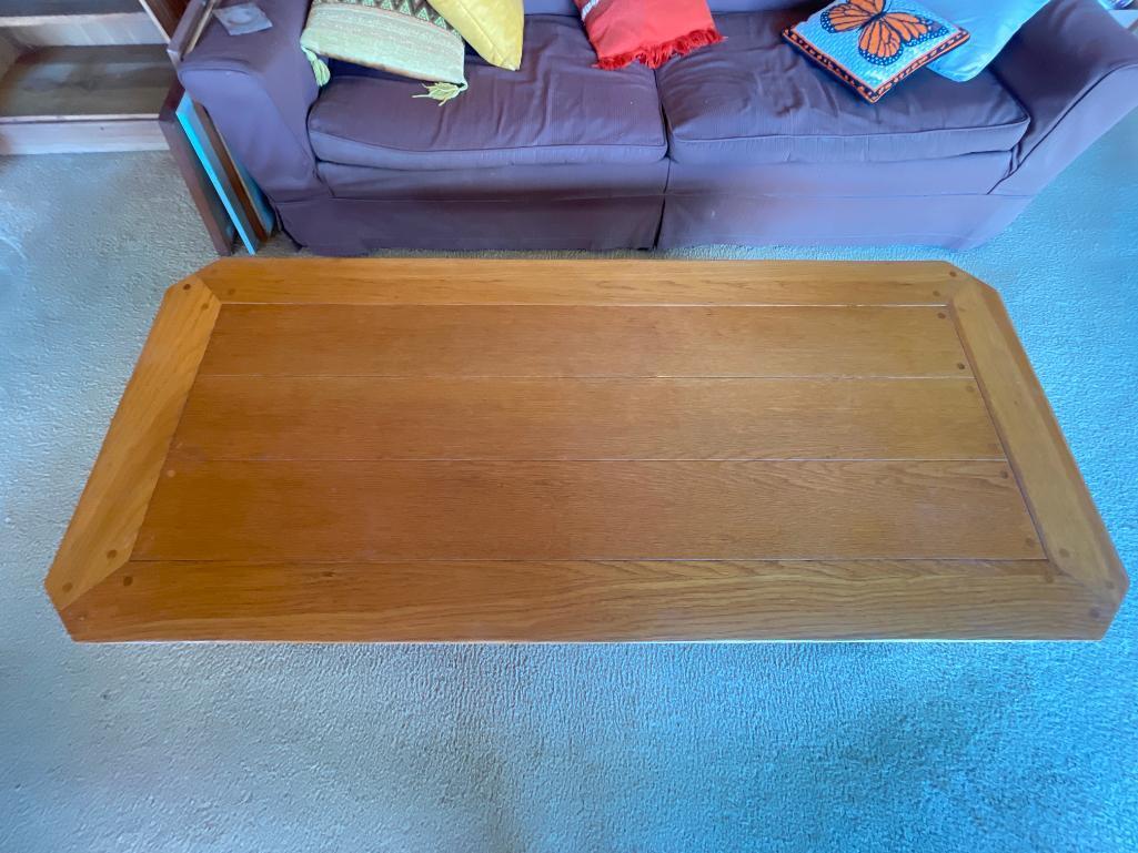 Vintage Ranch Oak Coffee Table. This is 17" T x 5' W x 26" D. Very Nice Table