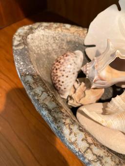 Seashell Lot w/Decorative Stone Bowl. The Bowl is 4.5" X 15"