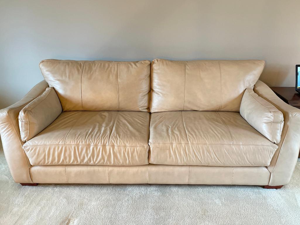 Very Nice Leather Sofa by Sofa Express. This is 35" T x 92" W x 39" D