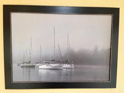 24" x 33" Framed Oil on Board Print of Sail Boats on the Water