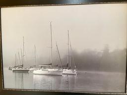 24" x 33" Framed Oil on Board Print of Sail Boats on the Water