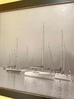 24" x 33" Framed Oil on Board Print of Sail Boats on the Water