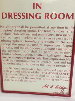 "No Visitors in Dressing Room" Sign for Umpire Dressing Room