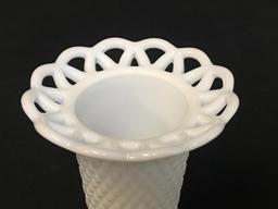 Vintage Imperial Milk Glass Laced Edge Diamond Point Katy Vase