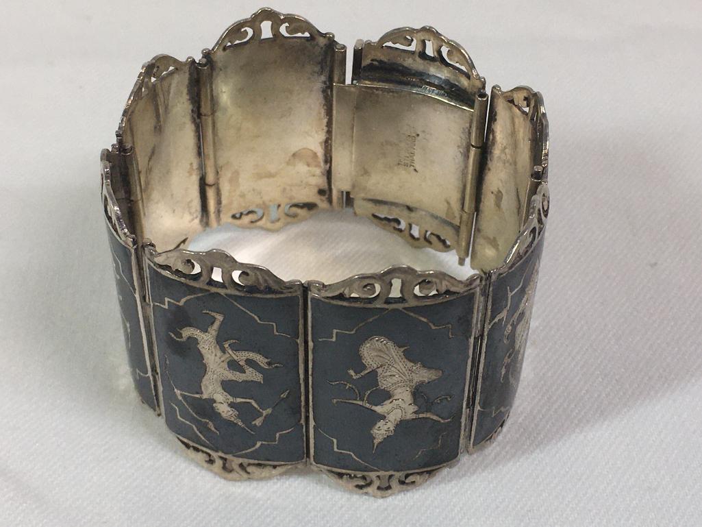 Vintage Siam Niello Sterling Silver Buddist Bracelet