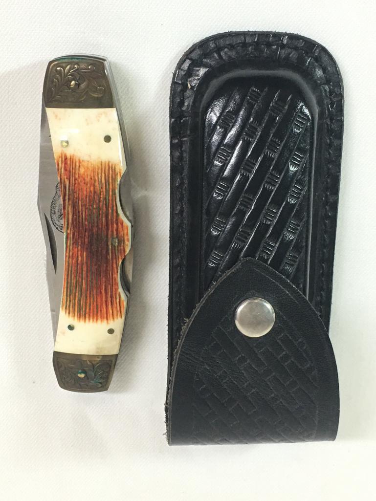 Vintage Parker IMAI K236, Double Lock Back Hunting/Pocket Knife with Bone Stag Handle