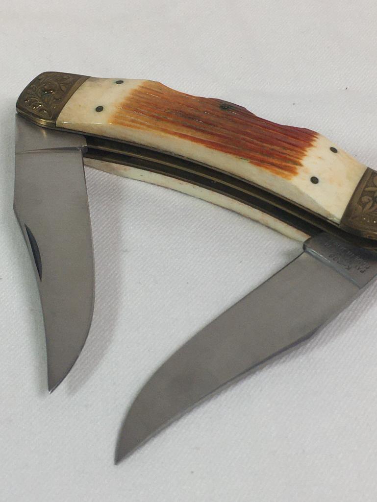 Vintage Parker IMAI K236, Double Lock Back Hunting/Pocket Knife with Bone Stag Handle