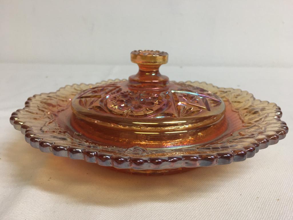 Carnival Glass Covered Candy Dish