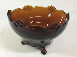 Amber Glass Footed Bowl