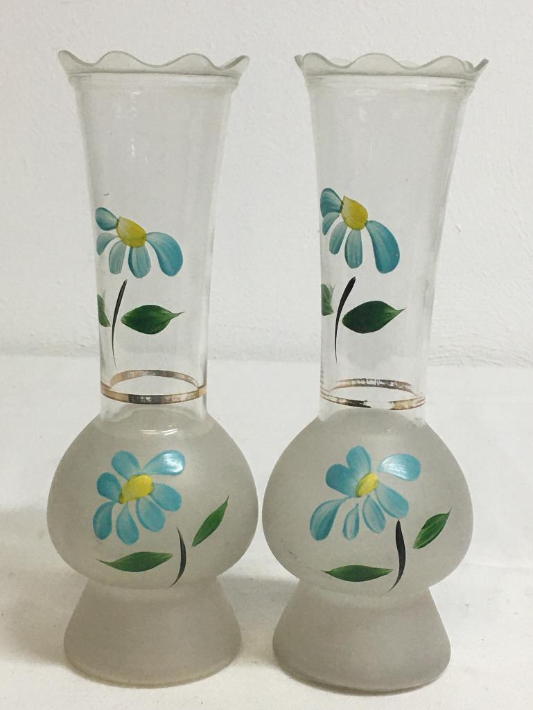 Pair of Hand Painted Glass Vases