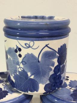 Set of 4 Hand Painted Porcelain Canisters w/Lids