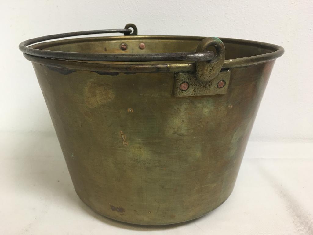 Antique Hayden 1851 Brass Bucket Large Workhorse Milk, Apple Basket Cauldron