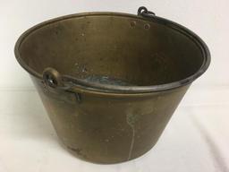 Antique Hayden 1851 Brass Bucket Large Workhorse Milk, Apple Basket Cauldron