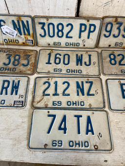 Group of 10 '69 Vintage Ohio License Plates