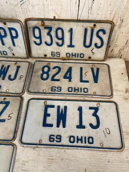 Group of 10 '69 Vintage Ohio License Plates