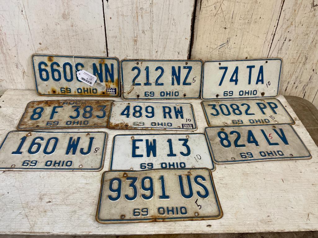 Group of 10 '69 Vintage Ohio License Plates