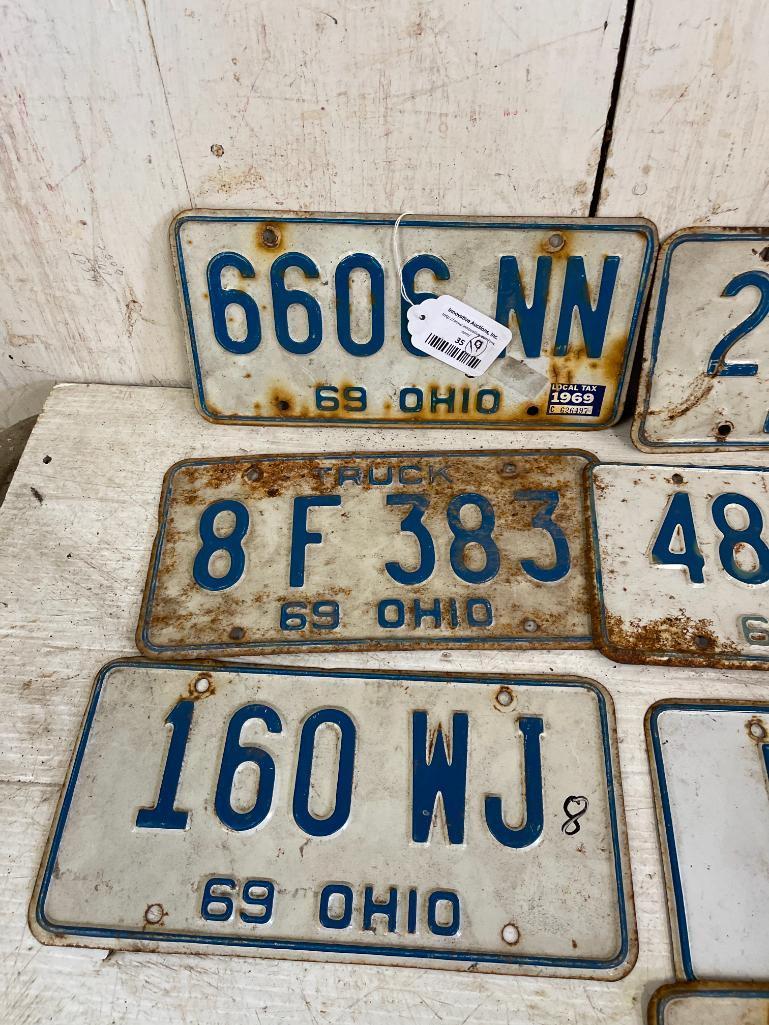 Group of 10 '69 Vintage Ohio License Plates