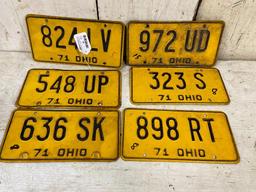 Group of 6 '71 Vintage Ohio License Plates