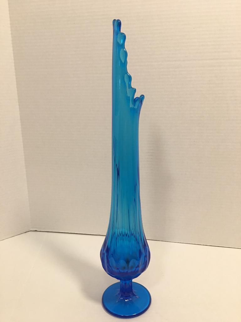 Blue Mid Century Modern Swung Glass Vase by Viking Glass