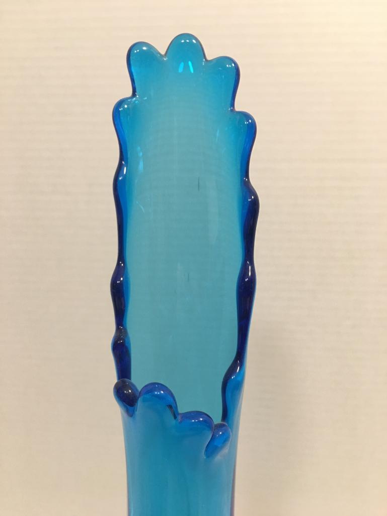 Blue Mid Century Modern Swung Glass Vase by Viking Glass