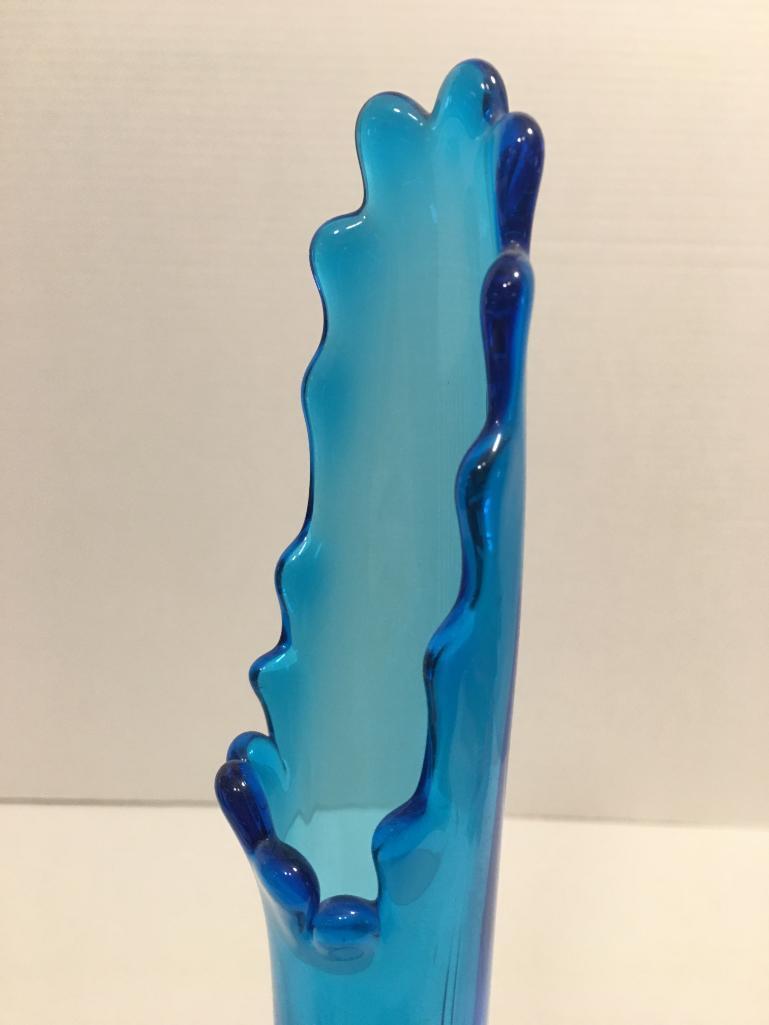 Blue Mid Century Modern Swung Glass Vase by Viking Glass