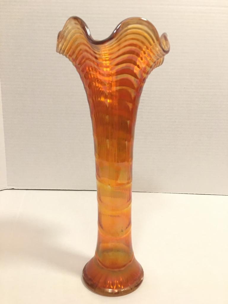 Imperial Marigold Carnival Glass Ruffle Top Vase