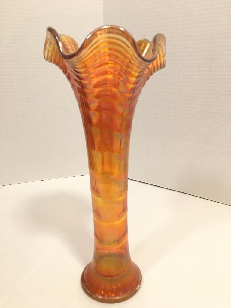 Imperial Marigold Carnival Glass Ruffle Top Vase