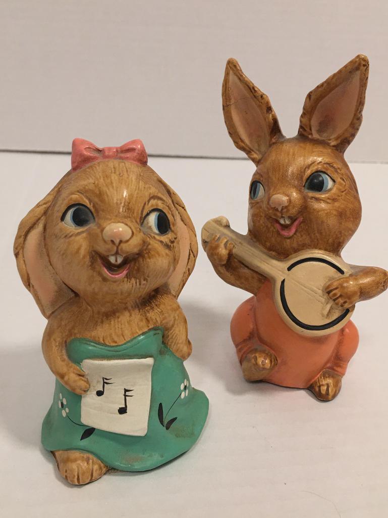 Pair of Pottery Musical Rabbits
