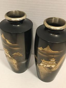 Pair of Metal Japenese Style Vases