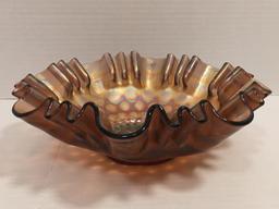 Fenton Coin Dot Crimped Carnival Glass Bowl