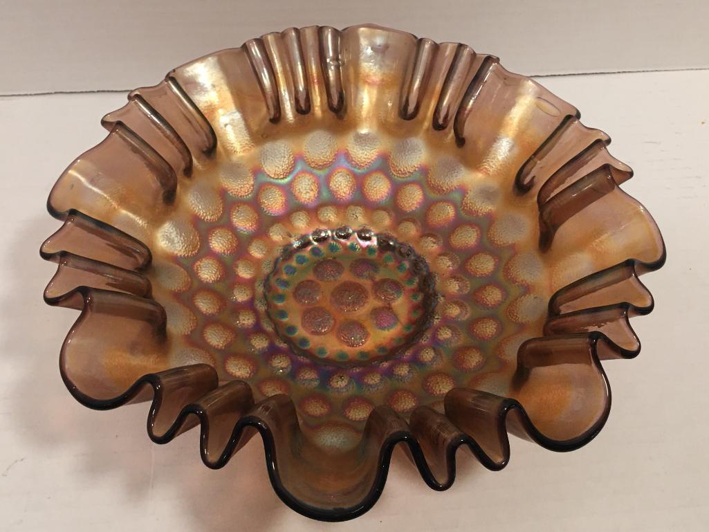 Fenton Coin Dot Crimped Carnival Glass Bowl