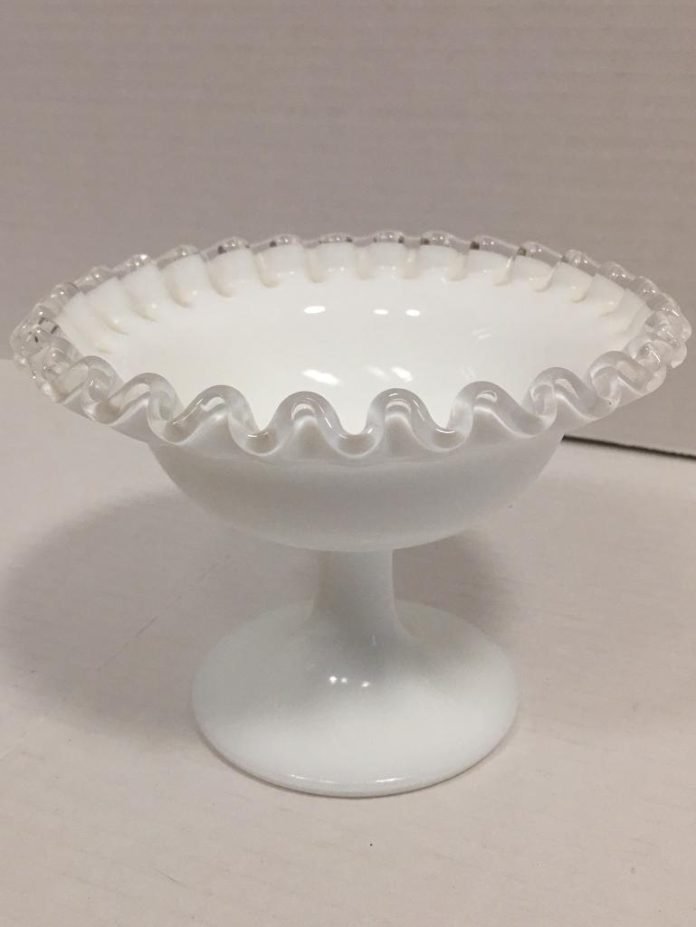 6" x 7" Vintage Fenton Silver Crest Raised Ruffled Top Candy Dish