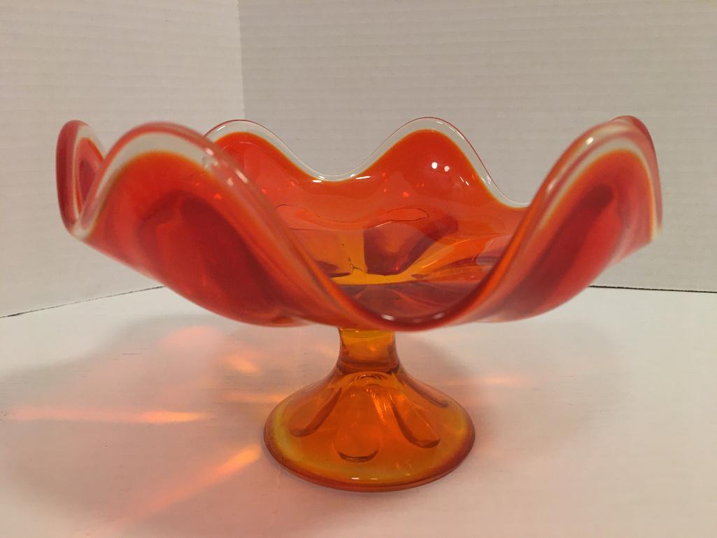 Mid Century Amberina Raised Dish by Viking Glass