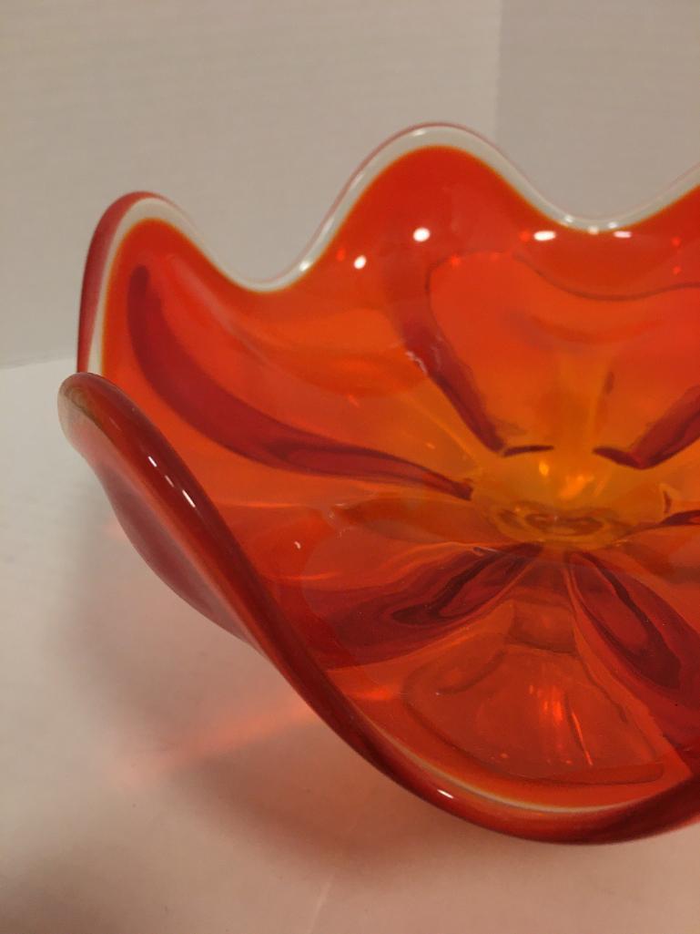 Mid Century Amberina Raised Dish by Viking Glass