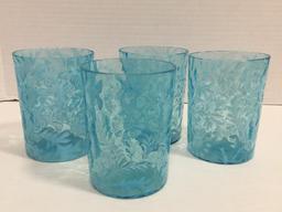 Set of 4 Blue Glass Glasses