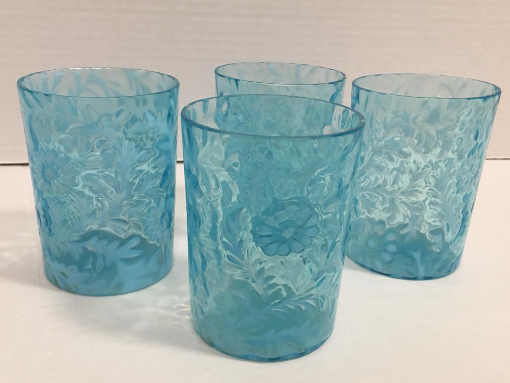 Set of 4 Blue Glass Glasses