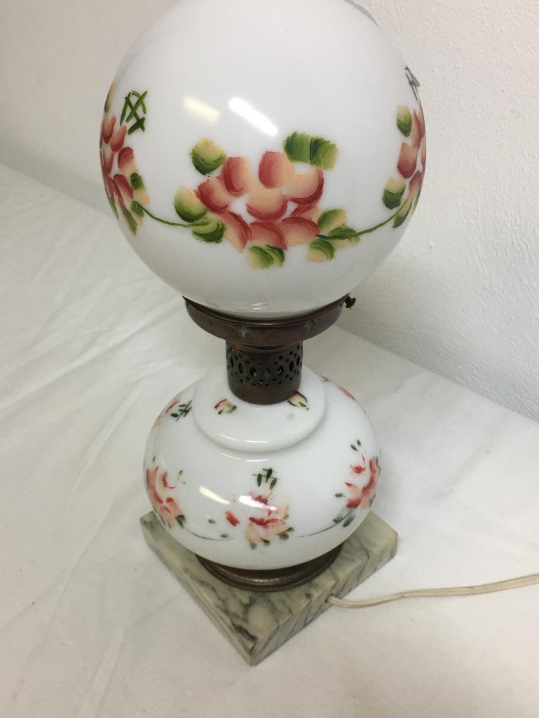 Vintage Hand Painted Gone with The Wind Electric Lamp w/Marble Base