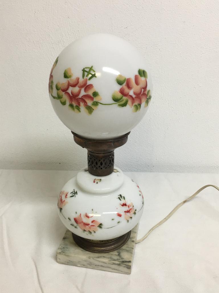 Vintage Hand Painted Gone with The Wind Electric Lamp w/Marble Base