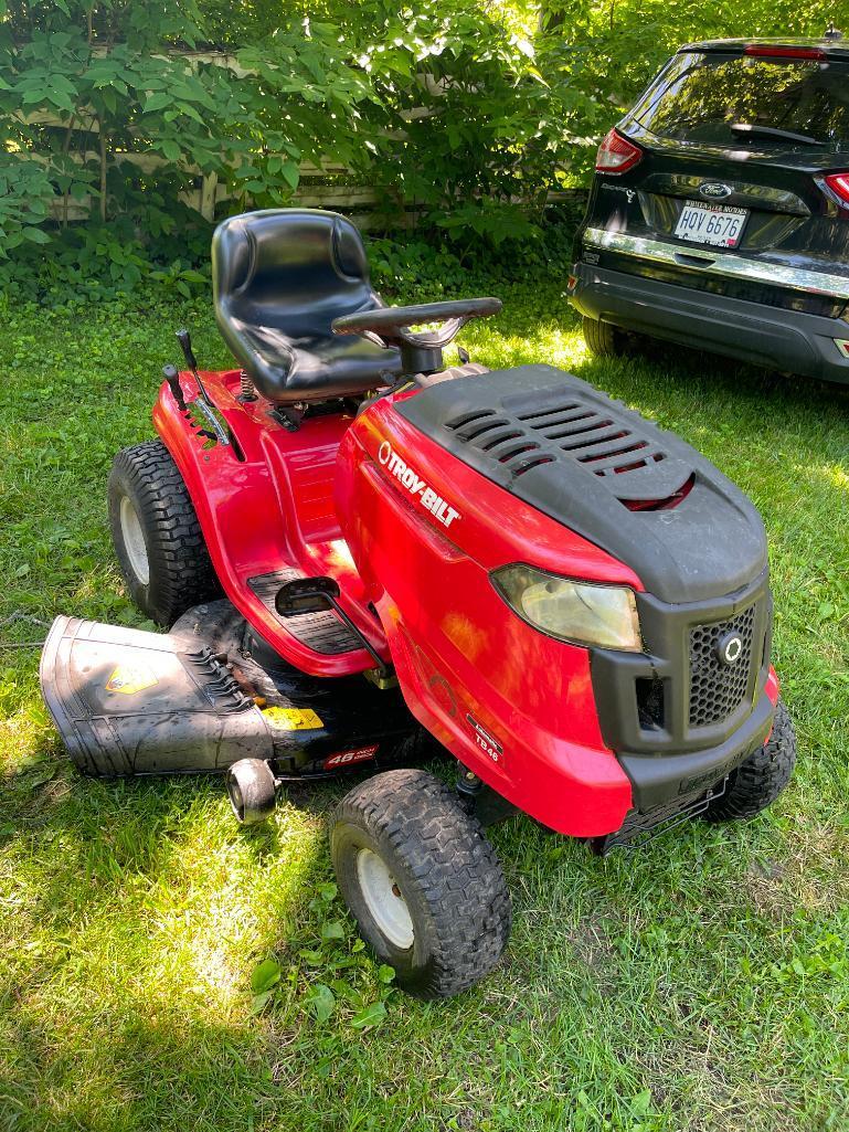 2014 Troy Bilt TB46 Riding Lawn Mower with 46" Deck. It will need a belt for the blades. It came off