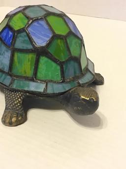 Leaded Stained Glass & Brass Turtle Light