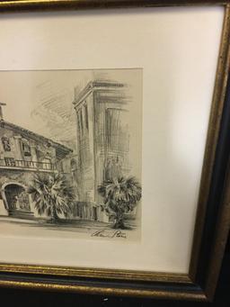 Vintage Framed & Signed Original Sketch "Mission Delores" by Alec Stern