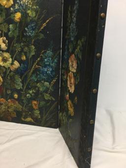 Vintage Hand Painted Original Oil on Leather Fire Screen