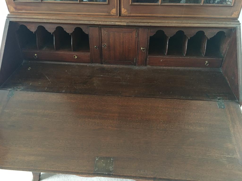 Antique Secretary Desk Bookcase w/Wood Inlay Detail