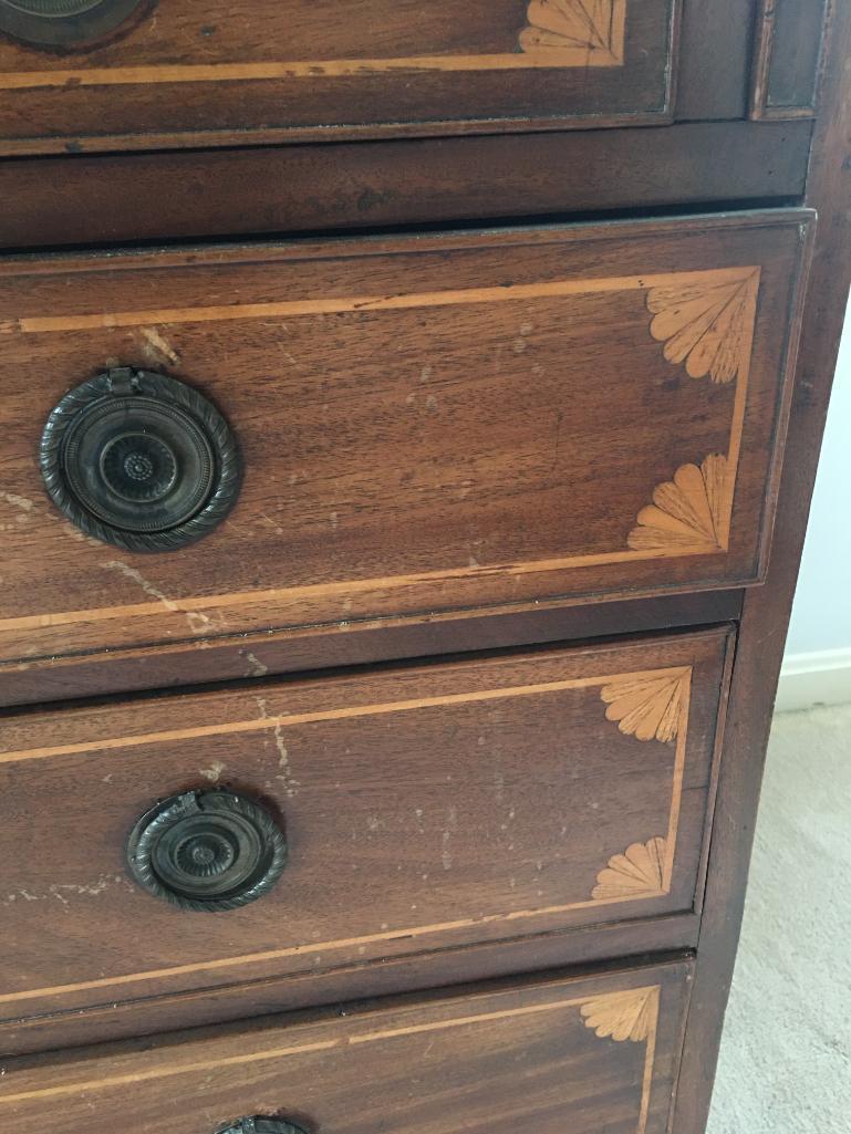 Antique Secretary Desk Bookcase w/Wood Inlay Detail